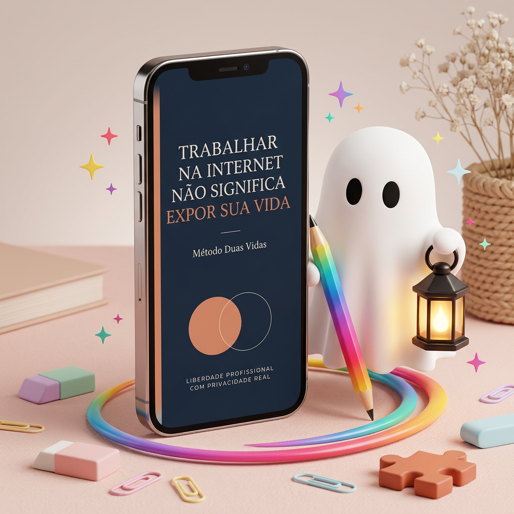 Fantasma da Lumina apresentando o e-book Trabalhar na Internet Não Significa Expor Sua Vida